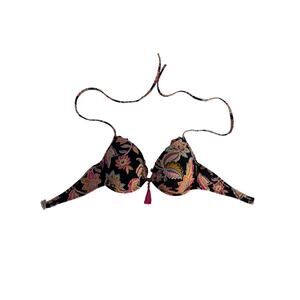 Shade & Shore Navy Blue & Pink Print Push-Up Halter Bikini Top Women's 34C